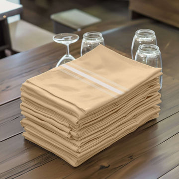 10 Pack Premium Spun Polyester 18"x22" Napkins Champagne/White Bistro Style - Highly Absorbent Cotton-Like Feel Cloth Napkins