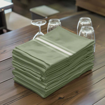 10 Pack Premium Spun Polyester 18"x22" Napkins Dusty Sage Green/White Bistro Style - Highly Absorbent Cotton-Like Feel Cloth Napkins