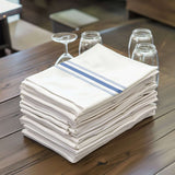 10 Pack White Spun Polyester Cloth Napkins with Blue Reverse Stripes