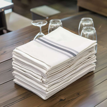 10 Pack Premium Spun Polyester 18"x22" Napkins White/Gray Bistro Style - Highly Absorbent Cotton-Like Feel Cloth Napkins