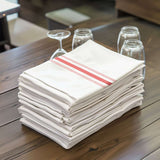 10 Pack White Spun Polyester Cloth Napkins with Red Reverse Stripes