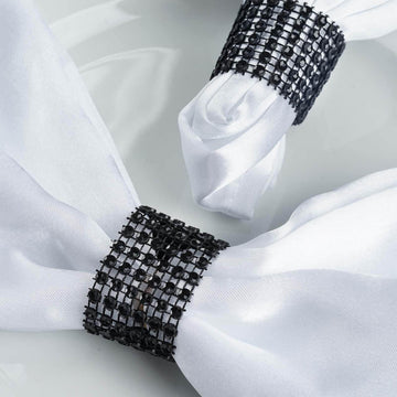 10 Pack Rhinestone Napkin Rings with Velcro Brooch Buckle Black - Stylish Design for Chair Sashes