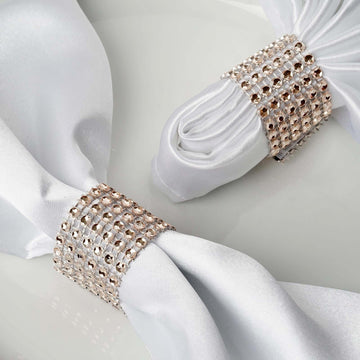 10 Pack Rhinestone Napkin Rings with Velcro Brooch Buckle Champagne - Stylish Design for Chair Sashes