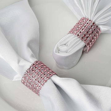 10 Pack Rhinestone Napkin Rings with Velcro Brooch Buckle Pink - Stylish Design for Chair Sashes