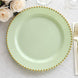 10 Pack Sage Green Disposable Party Plates with Gold Beaded Rim, 10inch Round Plastic Dinner Plates