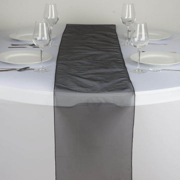 10 Pack Sheer Organza 14"x108" Table Runners Black - Soft and Lightweight Table Accent