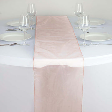 10 Pack Sheer Organza 14"x108" Table Runners Dusty Rose - Soft and Lightweight Table Accent