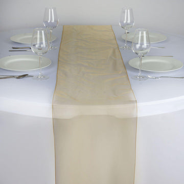 10 Pack Sheer Organza 14"x108" Table Runners Gold - Soft and Lightweight Table Accent for Weddings