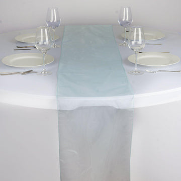 10 Pack Sheer Organza 14"x108" Table Runners Light Blue - Soft and Lightweight Table Accent