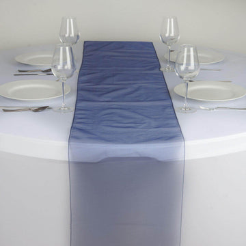 10 Pack Sheer Organza 14"x108" Table Runners Navy Blue - Soft and Lightweight Table Accent