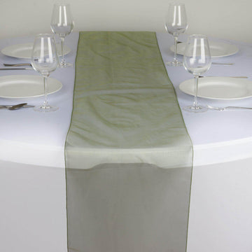 10 Pack Sheer Organza 14"x108" Table Runners Olive Green - Soft and Lightweight Table Accent