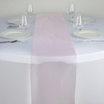 10 Pack Sheer Organza 14"x108" Table Runners Pink - Soft and Lightweight Table Accent