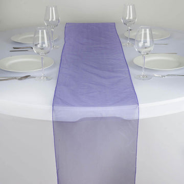 10 Pack Sheer Organza 14"x108" Table Runners Purple - Soft and Lightweight Table Accent