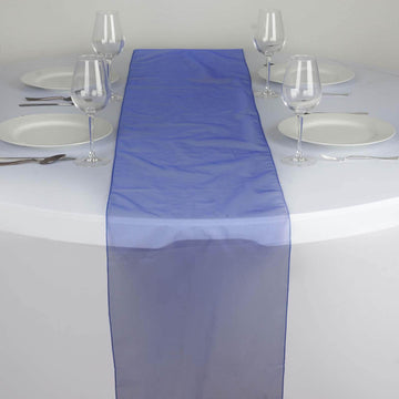 10 Pack Sheer Organza 14"x108" Table Runners Royal Blue - Soft and Lightweight Table Accent