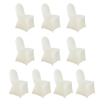 10 Pack Spandex Chair Covers for Banquet Chairs Ivory - Durable Reusable Stretch Slip-On Covers