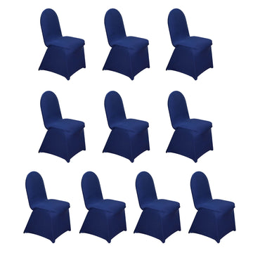 10 Pack Spandex Chair Covers for Banquet Chairs Navy Blue - Durable Reusable Stretch Slip-On Covers