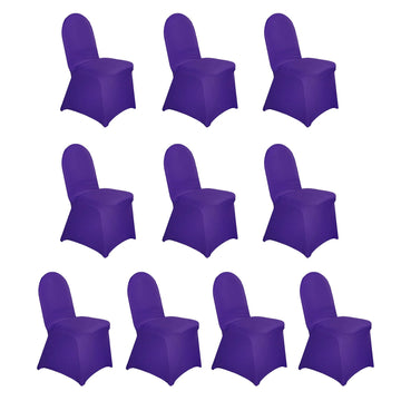 10 Pack Spandex Chair Covers for Banquet Chairs Purple - Durable Reusable Stretch Slip-On Covers