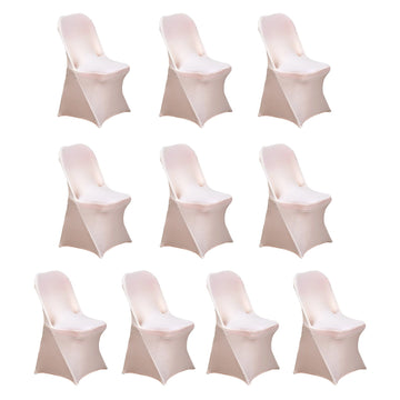 10 Pack Stretch Spandex Chair Covers Blush for Folding Chairs - Durable 160GSM Fitted Slipcovers