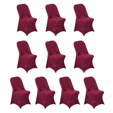 10 Pack Stretch Spandex Chair Covers Burgundy for Folding Chairs - Durable 160GSM Fitted Slipcovers