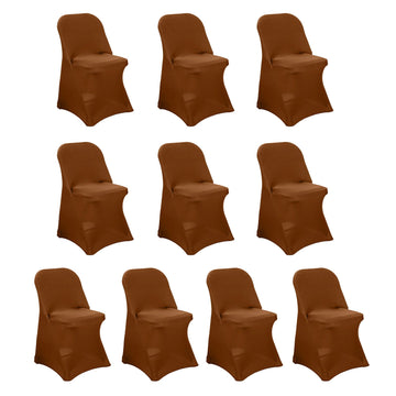 10 Pack Stretch Spandex Chair Covers Cinnamon Brown for Folding Chairs - Durable 160GSM Fitted Slipcovers