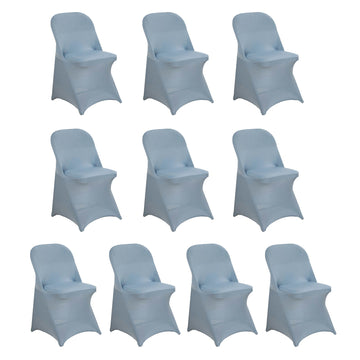 10 Pack Stretch Spandex Chair Covers Dusty Blue for Folding Chairs - Durable 160GSM Fitted Slipcovers