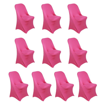 10 Pack Stretch Spandex Chair Covers Fuchsia for Folding Chairs - Durable 160GSM Fitted Slipcovers