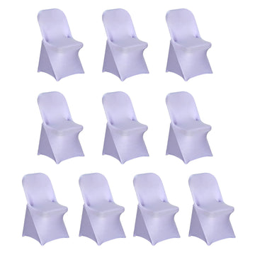 10 Pack Stretch Spandex Chair Covers Lavender Lilac for Folding Chairs - Durable 160GSM Fitted Slipcovers