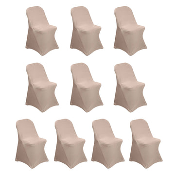 10 Pack Stretch Spandex Chair Covers Nude for Folding Chairs - Durable 160GSM Fitted Slipcovers