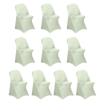 10 Pack Stretch Spandex Chair Covers Sage Green for Folding Chairs - Durable 160GSM Fitted Slipcovers