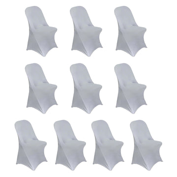 10 Pack Stretch Spandex Chair Covers Silver for Folding Chairs - Durable 160GSM Fitted Slipcovers