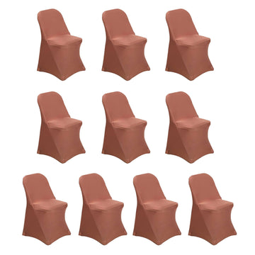 10 Pack Stretch Spandex Chair Covers Terracotta (Rust) for Folding Chairs - Durable 160GSM Fitted Slipcovers