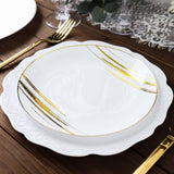 10 Pack | White & Gold Brush Stroked 7inch Round Plastic Dessert Plates