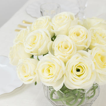 10 Pcs 12" Artificial Silk Roses - Ivory, Single Stem Rose for Flower Bouquet Arrangements