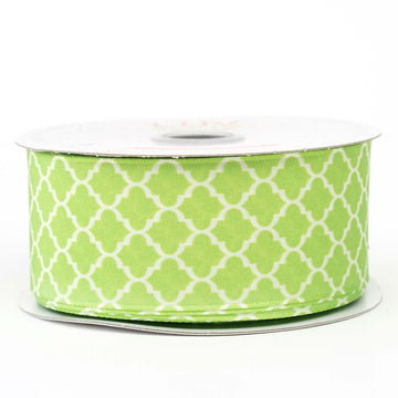 10 Yards 1.5" Apple Green Grosgrain Geometric Pattern Quatrefoil Ribbon