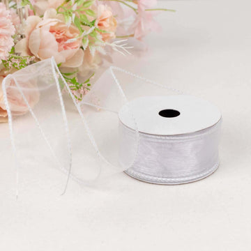 10 Yards 1.5" White Sheer Organza Wired Edge Ribbon