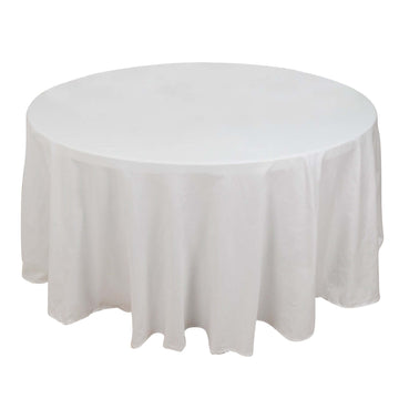 100% Cotton 120" Round Tablecloth White Linen - Seamless, Soft & Breathable Table Cover