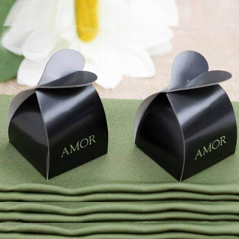 100 Pack | 2inch Black Amor Heart Twist Top Party Favor Candy Gift Boxes