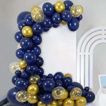 100 Pack Assorted Royal Blue Gold Latex Balloon Arch Kit, DIY Party Balloon Garland Decorations