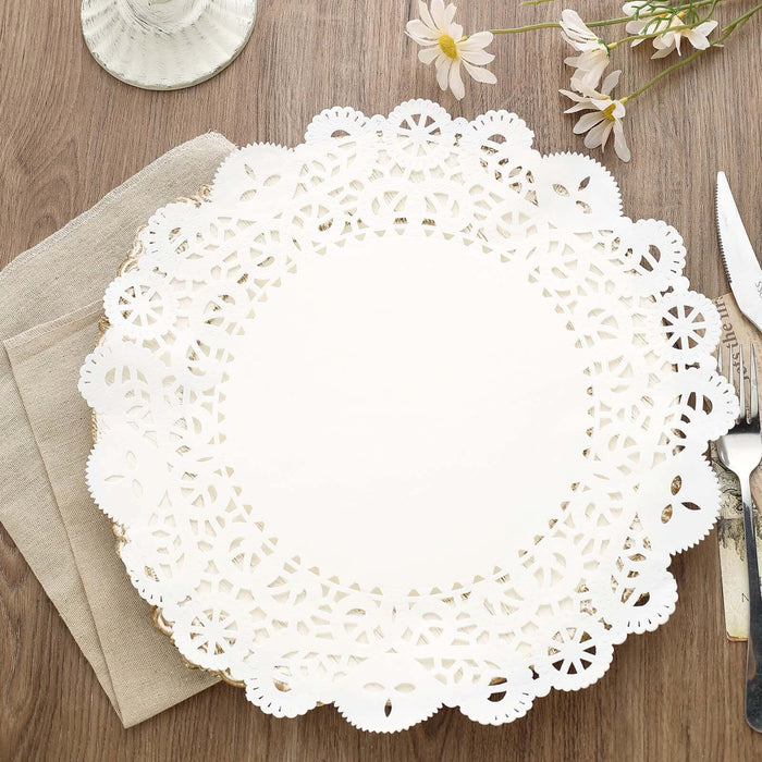 100 Pcs | 14inch Round White Lace Paper Doilies, Food Grade Paper Placemats