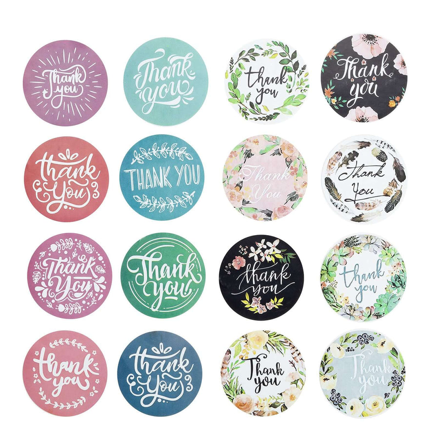 1000Pcs 1.5 inch Round Assorted Style Thank You Stickers Roll, Envelope Seal Labels