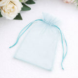 Light blue organza gift bag with drawstring closure