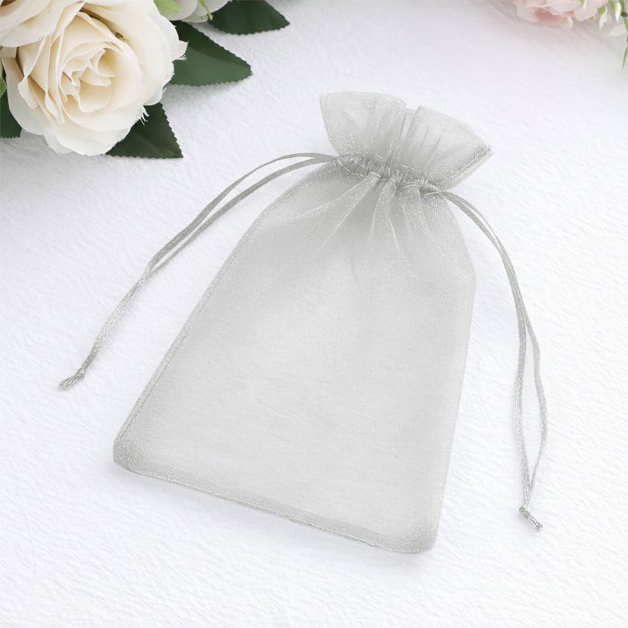 Silver organza gift bag with drawstring closure