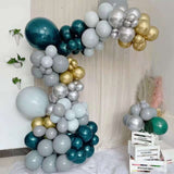 101 Pack | Green, Gold and Silver DIY Balloon Garland Arch Party Kit, Double Layer Latex Balloons