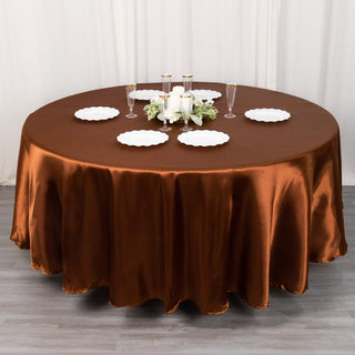 Cinnamon Brown Satin Round Tablecloth - Add Elegance to Your Event