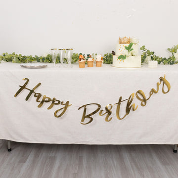 10ft Pre-Strung Metallic Gold Foil "Happy Birthday" Banner, Party Photo Backdrop Hanging Garland - 250 GSM