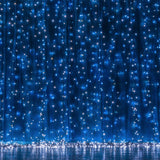 10ft Blue 300 LED Icicle Curtain Fairy String Lights with 8 Modes#whtbkgd