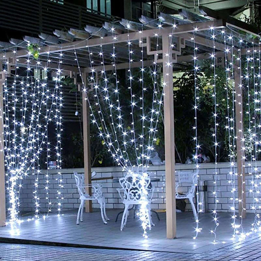 10ft Cool White 300 LED Icicle Curtain Fairy String Lights with 8 Modes