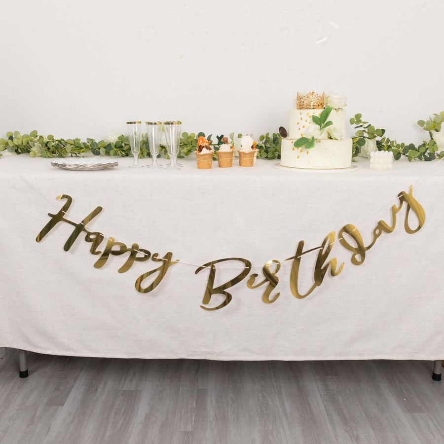 10ft Pre-Strung Metallic Gold Foil "Happy Birthday" Banner, Party Photo Backdrop Hanging Garland