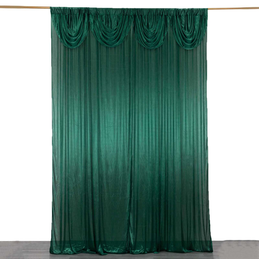 10ftx10ft Hunter Emerald Green Double Drape Pleated Satin Event Curtain Drapes, Glossy Photo