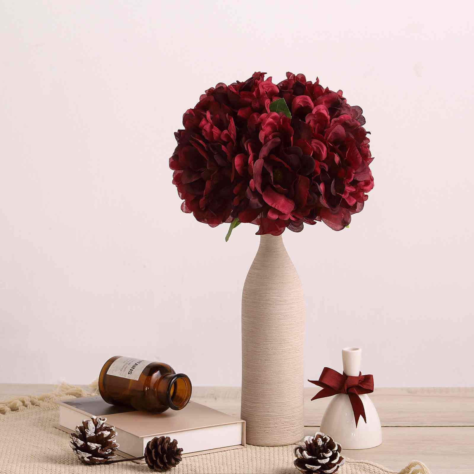 11" Burgundy Real Touch Artificial Silk Peonies Flower Bouquet